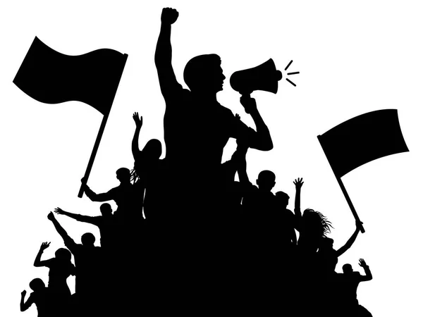 Kerumunan orang dengan bendera, spanduk. Olahraga, massa, penggemar. Demonstrasi, manifestasi, protes, pemogokan, revolusi